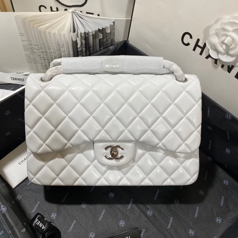 Chanel Large Classic Handbag Silver Hardware White For Women. Women-s Handbags. Shoulder Bags 11.8in/30cm