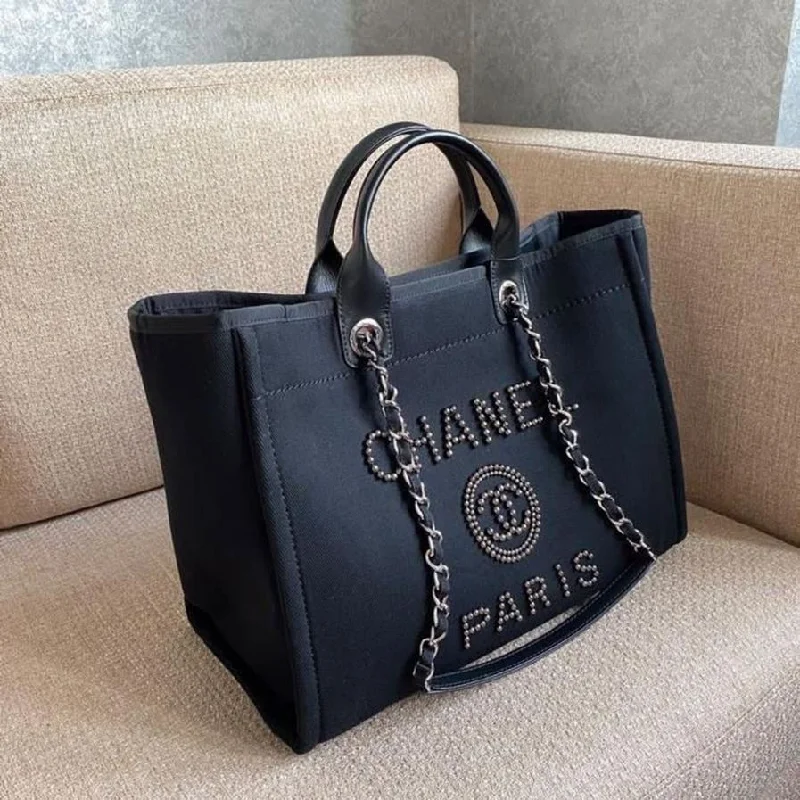 Chanel Large Deauville Pearl Tote Bag Black For Women. Women-s Handbags. Shoulder Bags 15in/38cm A66941