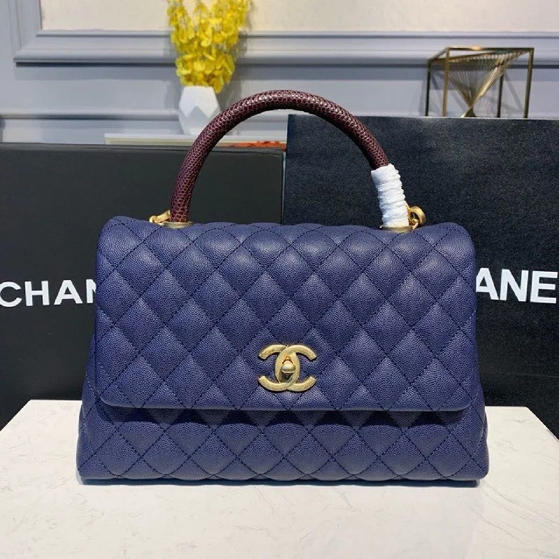 Chanel Large Flap Bag With Top Handle Blue For Women. Women-s Handbags. Shoulder And Crossbody Bags 11in/28cm A92991