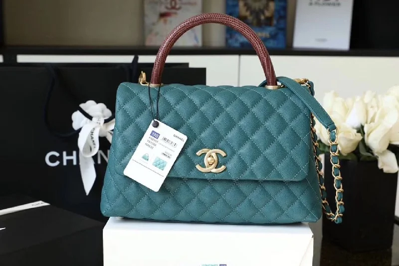 Chanel Large Flap Bag With Top Handle Teal For Women. Women-s Handbags. Shoulder And Crossbody Bags 11in/28cm A92991