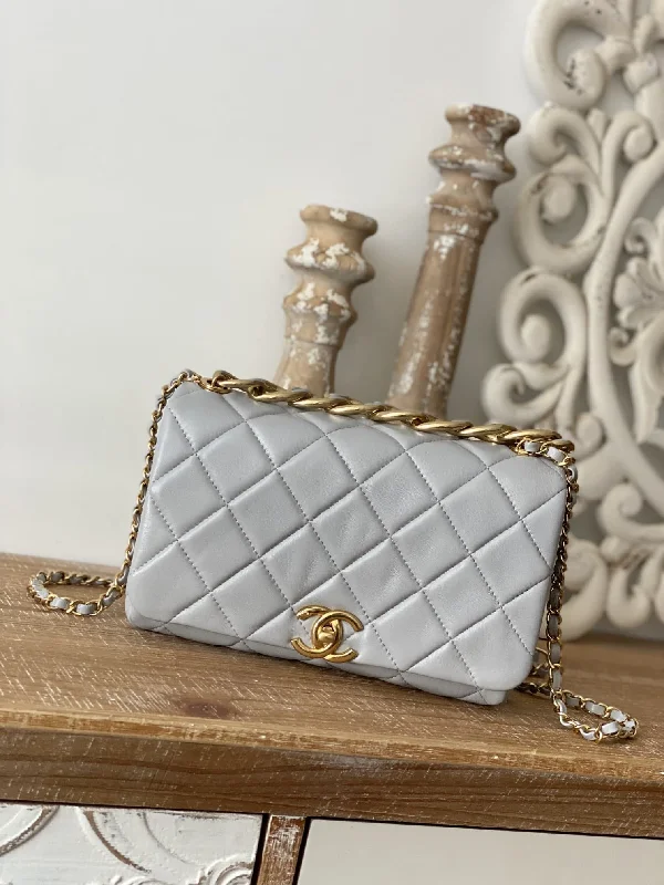 Chanel Large Flap Grey Bag For Women 23cm/9in