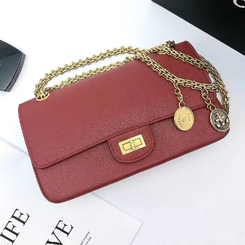 Chanel Maroon Medallion Nude Reissue 2.55 Classic 225 Flap Red Bag For Women 24cm/9.4in