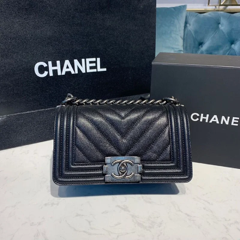 Chanel Medium Boy HandBag Silver Hardware Black For Women 7.8in/20cm