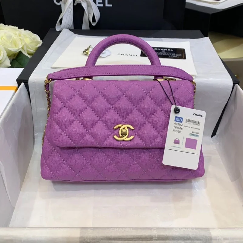 Chanel Medium Flap Bag With Top Handle Purple For Women. Women-s Handbags. Shoulder And Crossbody Bags 9in/23cm A92990