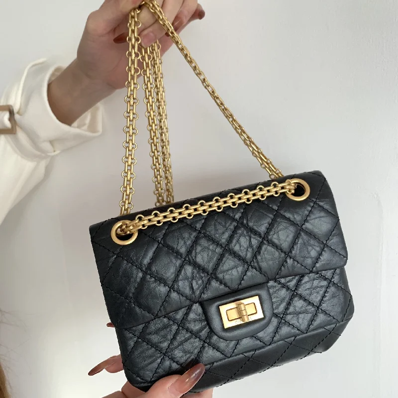 Chanel Mini 2.55 Handbag Black For Women Gold Toned Hardware 7.8in/20cm AS0874 Y04634 94305