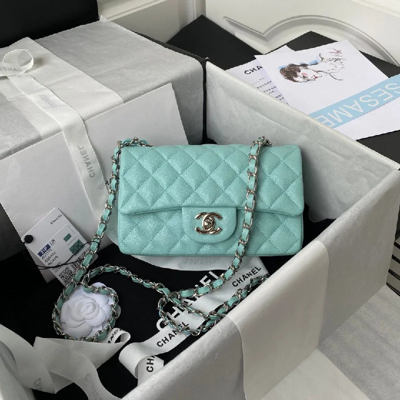 Chanel Mini Classic Handbag Light Blue For Women 7.9in/20cm