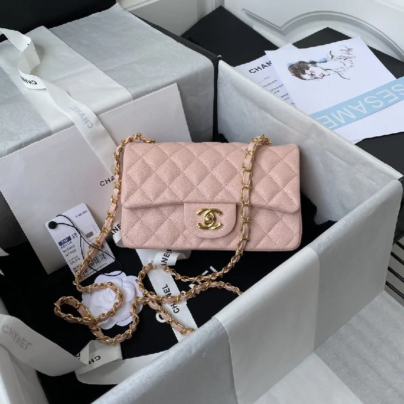 Chanel Mini Classic Handbag Pink For Women 7.9in/20cm