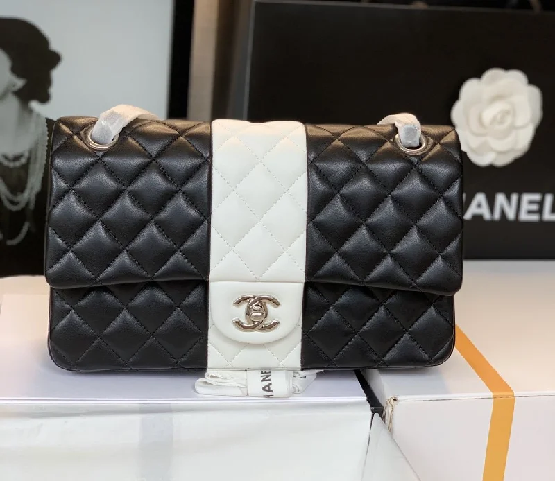 Chanel Mini Flap Bag Black and White For Women 9.8in/25cm