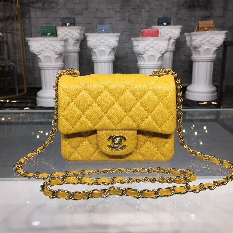 Chanel Mini Flap Bag Caviar Yellow For Women. Women-s Bags. Shoulder And Crossbody Bags 6.7in/17cm A35200