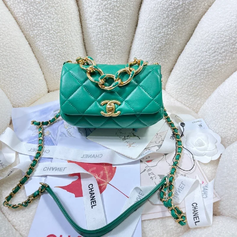 Chanel Mini Flap Bag Gold Hardware Green For Women. Women-s Handbags. Shoulder Bags 6.7in/17cm AS3365