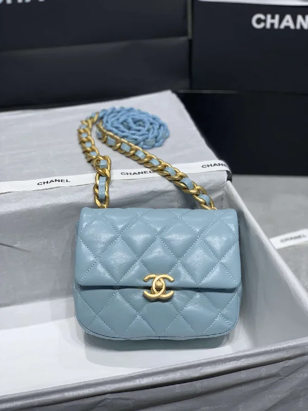 Chanel Mini Flap Bag Gold-Tone Metal Blue Bag For Women 13cm/5in