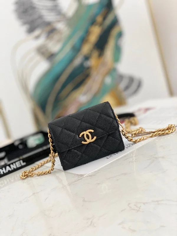 Chanel Mini Flap Bag Gold Toned Hardware Black For Women 4.7in/12cm