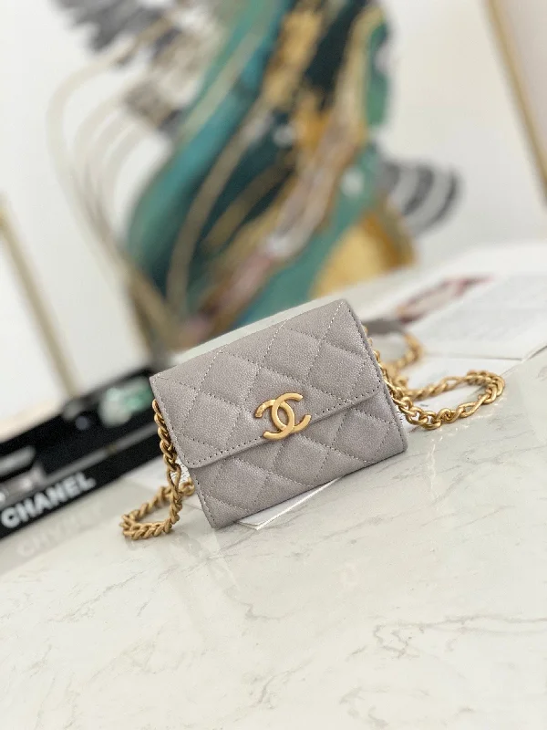 Chanel Mini Flap Bag Gold Toned Hardware Grey For Women 4.7in/12cm