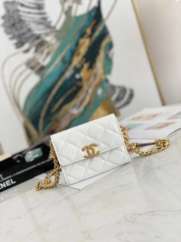 Chanel Mini Flap Bag Gold Toned Hardware White For Women 4.7in/12cm