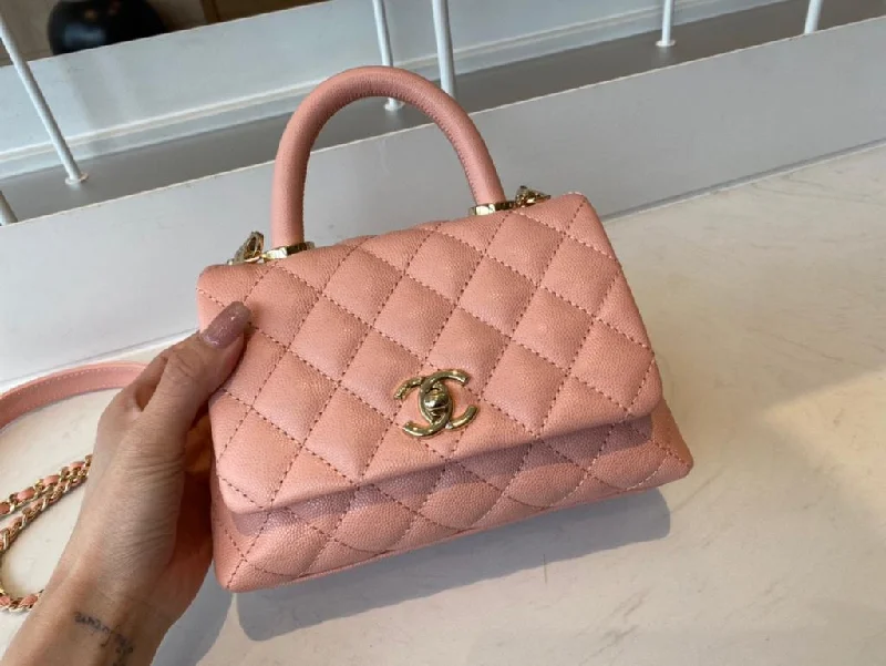 Chanel Mini Flap Bag Top Handle Pink For Women 7.5in/19cm