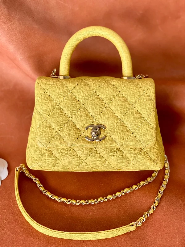 Chanel Mini Flap Bag Top Handle Yellow For Women 7.5in/19cm