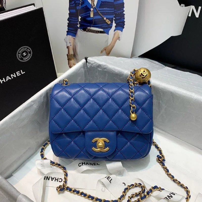 Chanel Mini Flap Bag With CC Ball On Strap Blue For Women. Women-s Handbags. Shoulder And Crossbody Bags 6.7in/17cm AS1786