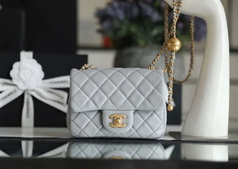 Chanel Mini Flap Bag With CC Ball On Strap Grey For Women. Women-s Handbags. Shoulder And Crossbody Bags 6.7in/17cm AS1786