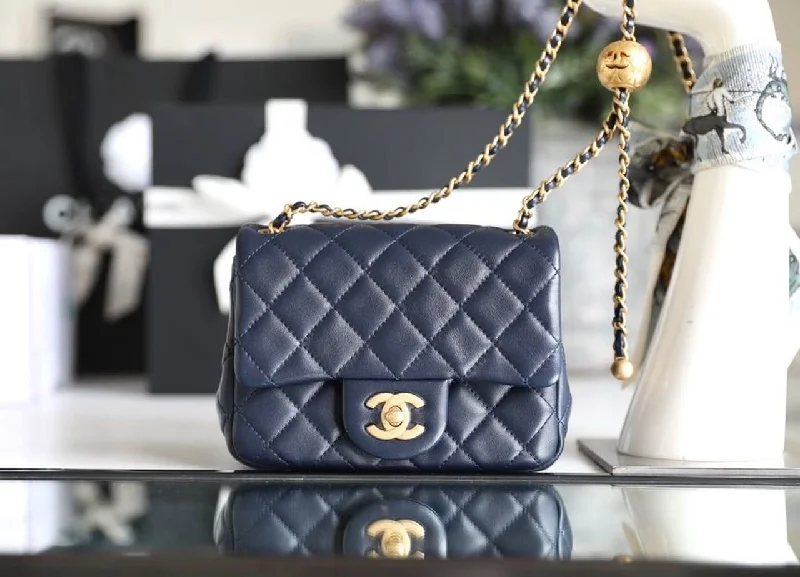 Chanel Mini Flap Bag With CC Ball On Strap Navy Blue For Women. Women-s Handbags. Shoulder And Crossbody Bags 6.7in/17cm AS1786