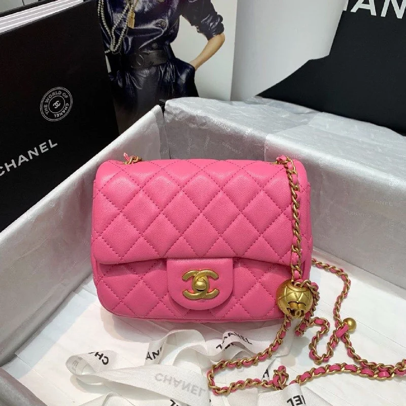 Chanel Mini Flap Bag With CC Ball On Strap Pink For Women. Women-s Handbags. Shoulder And Crossbody Bags 6.7in/17cm AS1786