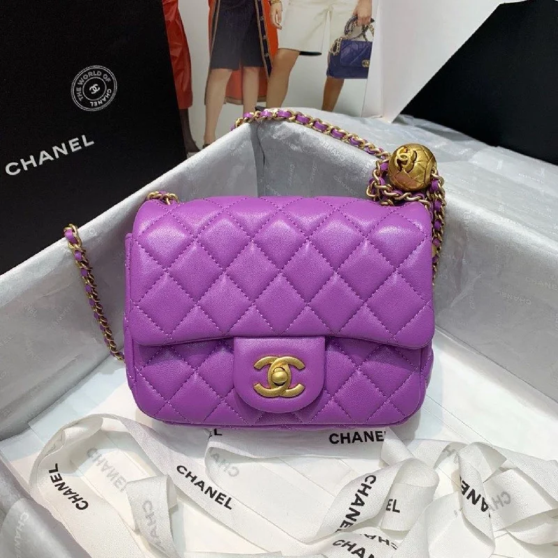 Chanel Mini Flap Bag With CC Ball On Strap Purple For Women. Women-s Handbags. Shoulder And Crossbody Bags 6.7in/17cm AS1786