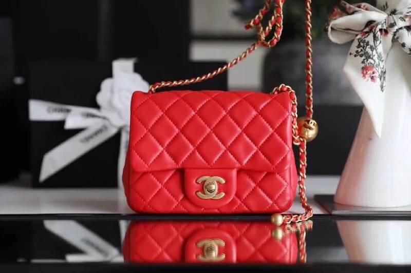 Chanel Mini Flap Bag With CC Ball On Strap Red For Women. Women-s Handbags. Shoulder And Crossbody Bags 6.7in/17cm AS1786