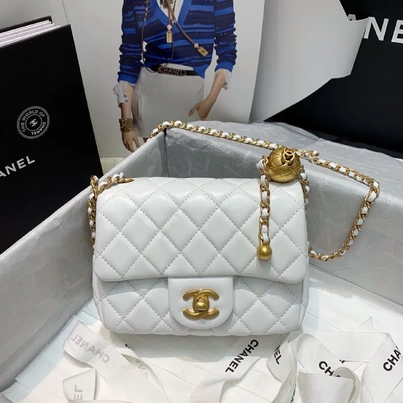 Chanel Mini Flap Bag With CC Ball On Strap White For Women. Women-s Handbags. Shoulder And Crossbody Bags 6.7in/17cm AS1786