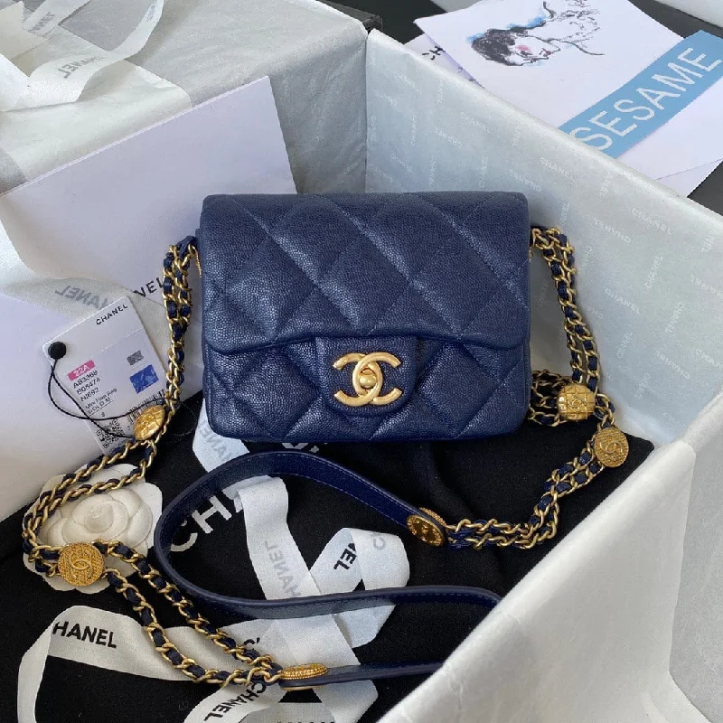 Chanel Mini Flap Bag With Top Handle Gold Hardware Navy Blue For Women. Women-s Handbags. Shoulder Bags 7.9in/20cm AS2431 B08846 NJ532