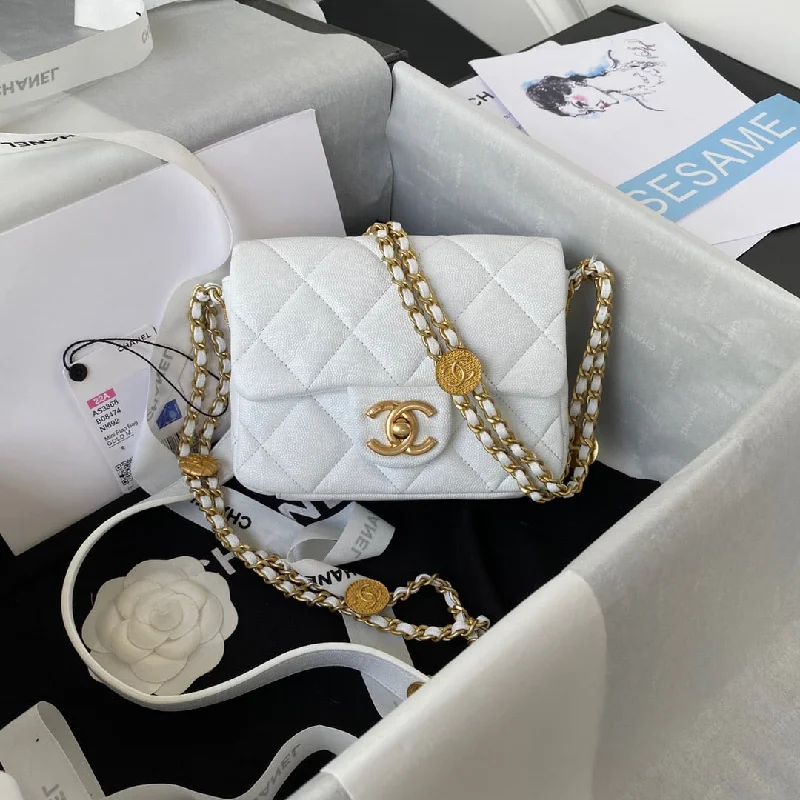 Chanel Mini Flap Bag With Top Handle Gold Hardware White For Women. Women-s Handbags. Shoulder Bags 7.9in/20cm AS2431