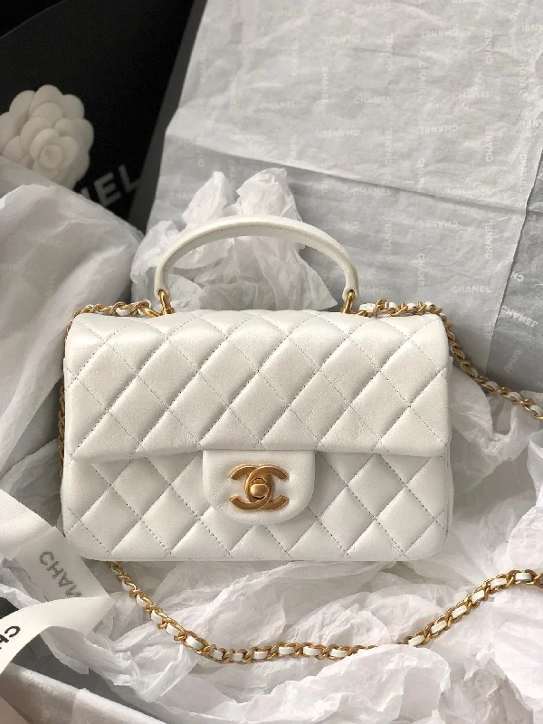 Chanel Mini Flap Bag With Top Handle White For Women 7.8in/20cm