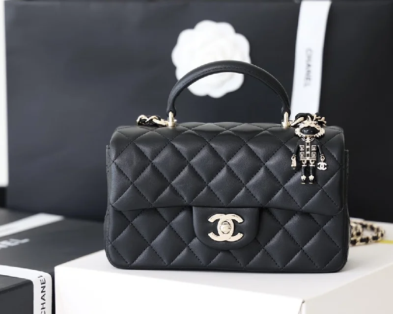 Chanel Mini Flapbag With Top Handle Black For Women 7.8in/20cm