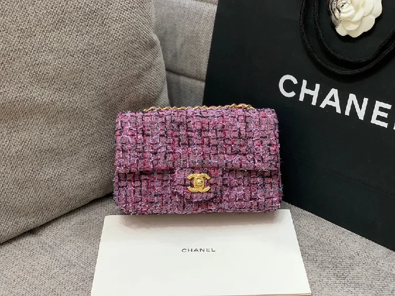 Chanel Mini Purple Tweed Flap Bag For Women 20cm/7.5in