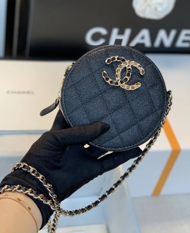 Chanel Round Bag Crossbody  Black For Women 4.7in/12cm