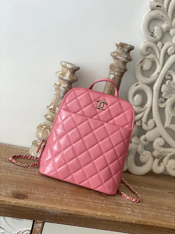 Chanel Rucksack Backpack Pink Bag For Women 21cm/8in