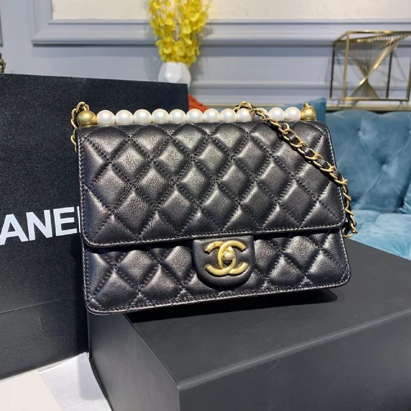 Chanel Short Pearl Handle Bag Gold Toned Hardware Black For Women. Women-s Handbags. Shoulder And Crossbody Bags 8.2in/21cm AS0585