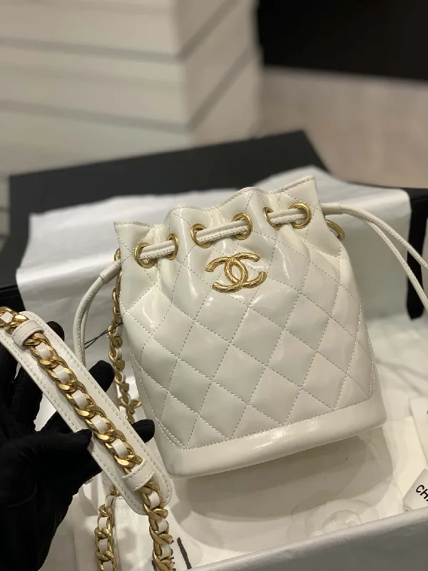 Chanel Small Drawstring Bucket White Bag For Women 19cm/7.5in