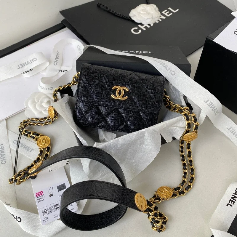 Chanel Small Flap Bag Gold Hardware Grained Shinny Black For Women. Women-s Handbags. Shoulder Bags 8.3in/21cm