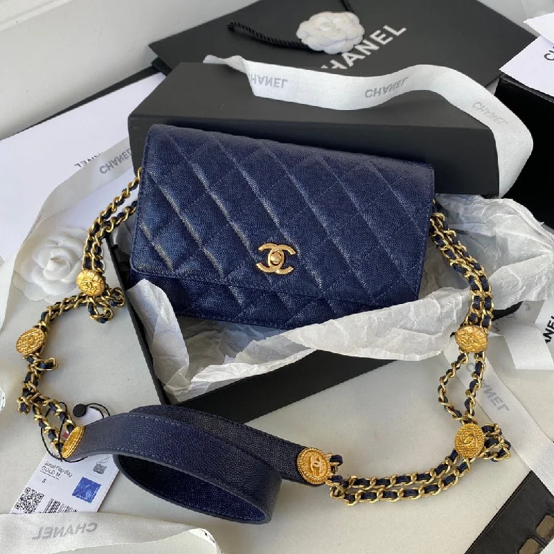 Chanel Small Flap Bag Gold Hardware Navy Blue For Women. Women-s Handbags. Shoulder Bags 7.5in/19cm AP2840