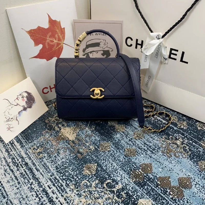 Chanel Small Flap Bag With Top Handle Gold Hardware Navy Blue For Women. Women-s Handbags. Shoulder Bags 7.9in/20cm AS2059