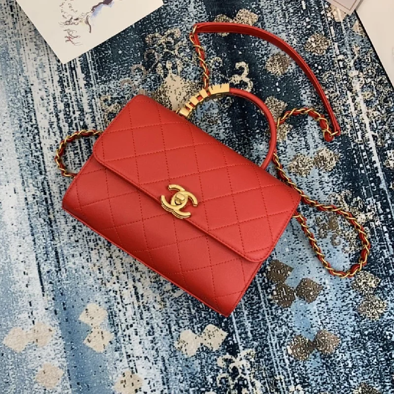 Chanel Small Flap Bag With Top Handle Gold Hardware Red For Women. Women-s Handbags. Shoulder Bags 7.9in/20cm AS2059