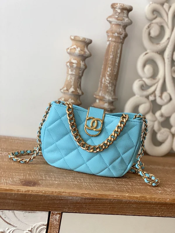 Chanel Small Hobo Bag Gold Hardware Blue For Women. Women-s Handbags. Shoulder Bags 7.5in/19cm