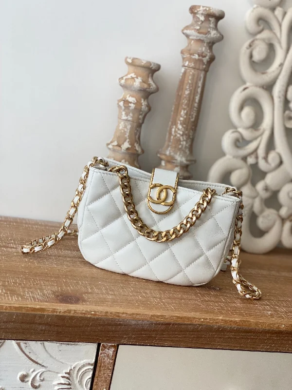 Chanel Small Hobo Bag Gold Hardware White For Women. Women-s Handbags. Shoulder Bags 7.5in/19cm