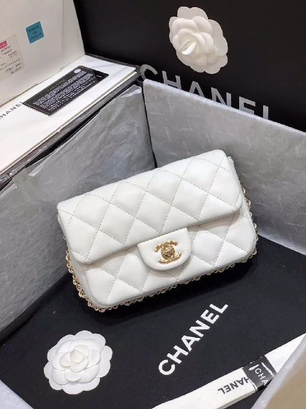 Chanel Small Pearl Logo Strap Flap Bag White For Women. Women-s Handbags. Shoulder And Crossbody Bags 7in/18cm AS1436