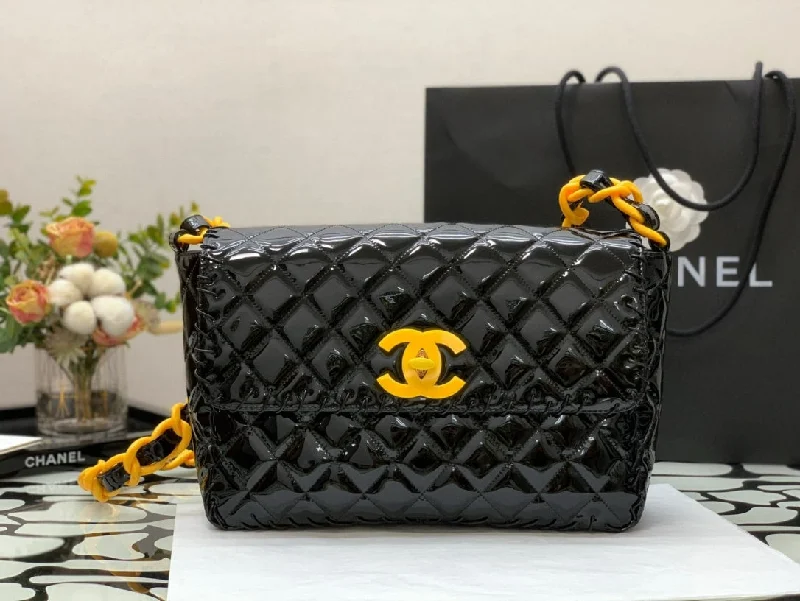 Chanel Vinyl Classic Black and Yellow Shoulder bag For Women 29cm/11.5in