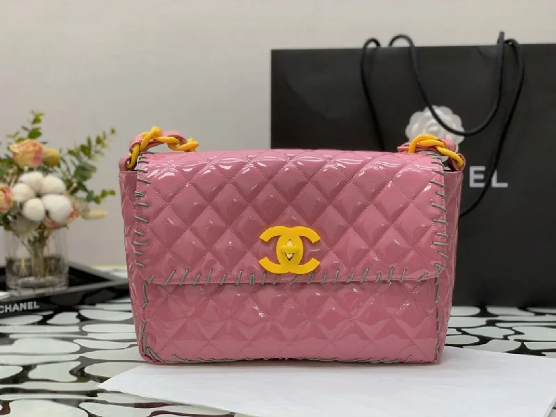 Chanel Vinyl Classic Pink and Yellow Shoulder bag For Women 29cm/11.5in