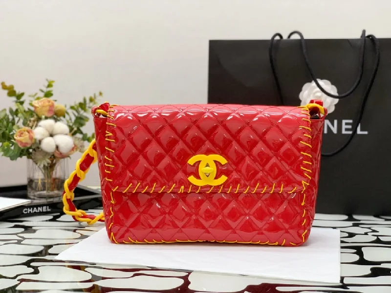 Chanel Vinyl Classic Red and Yellow Shoulder bag For Women 29cm/11.5in