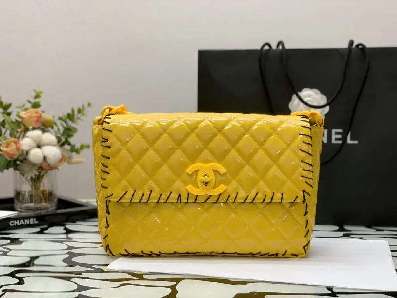 Chanel Vinyl Classic Yellow Shoulder bag For Women 29cm/11.5in