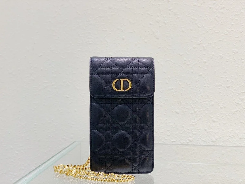 Christian Dior Caro Phone Holder With Chain Black. For Women. Women-s Handbags 7.5in/18.5cm CD S5105UWHC_M900