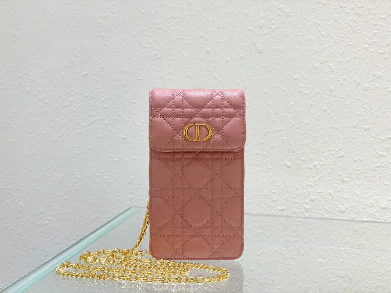 Christian Dior Caro Phone Holder With Chain Pink. For Women. Women-s Handbags 7.5in/18.5cm CD S5105UWHC_M50P