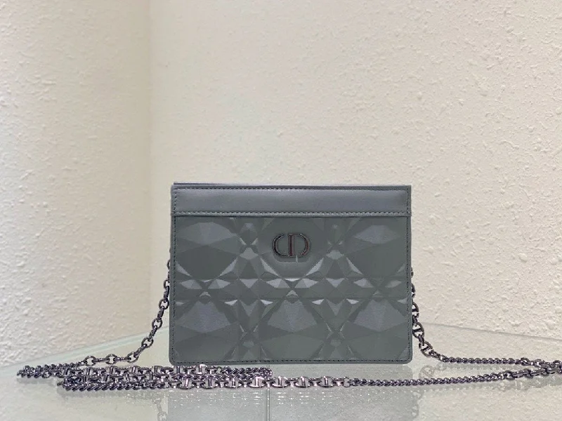 Christian Dior Caro Zipped Pouch With Chain Gray. For Women. Women-s Handbags 7.5in/19cm CD